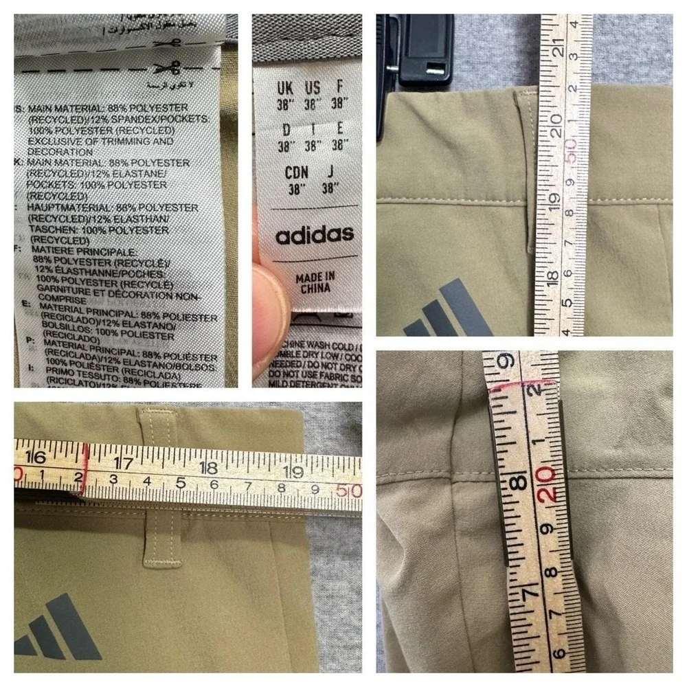 Adidas Men's 38 Khaki Stretch Performance Golf Shorts Flat Front Active Summer
